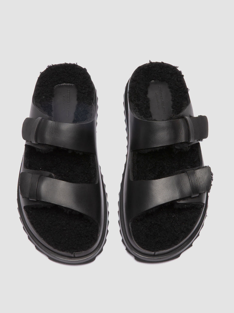 PELAGIE D'HIVER 012 - Black Leather Slide Sandals