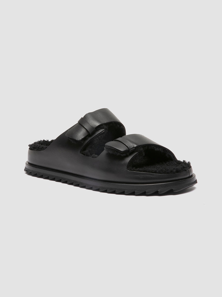 PELAGIE D'HIVER 012 - Black Leather Slide Sandals women Officine Creative - 3