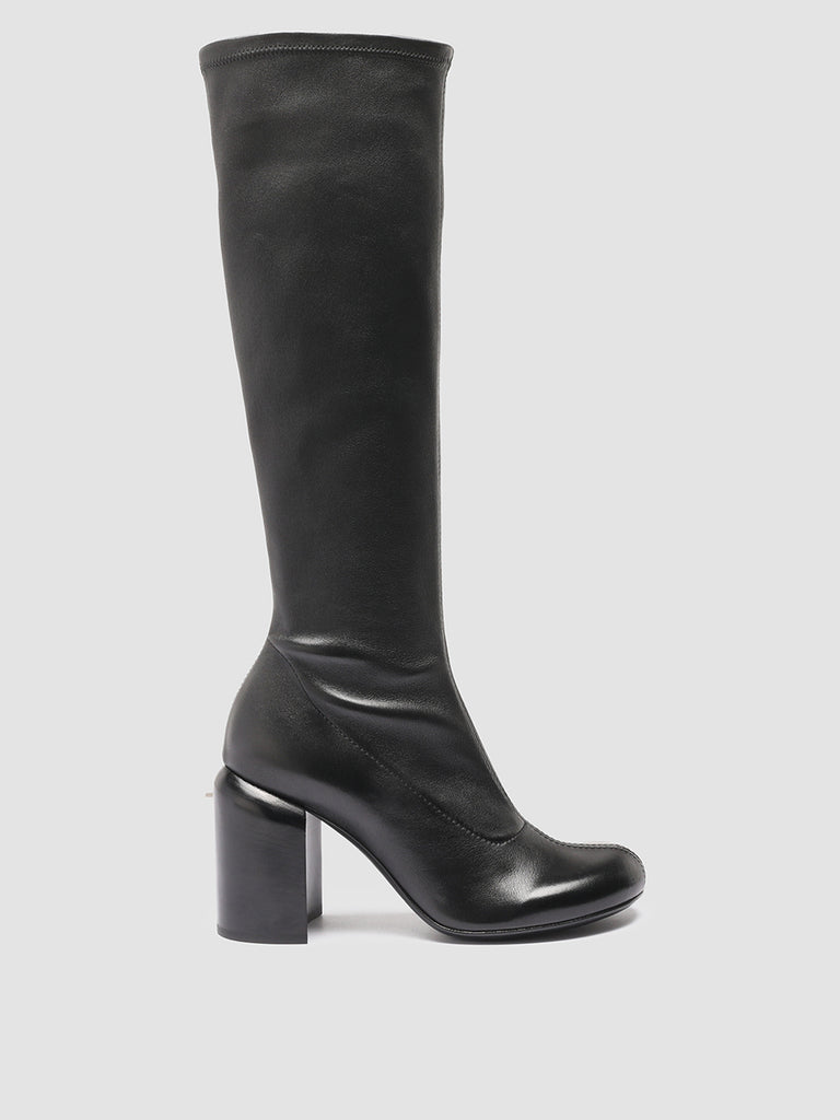 ESTHER 005 - Black Leather Stretch Boots