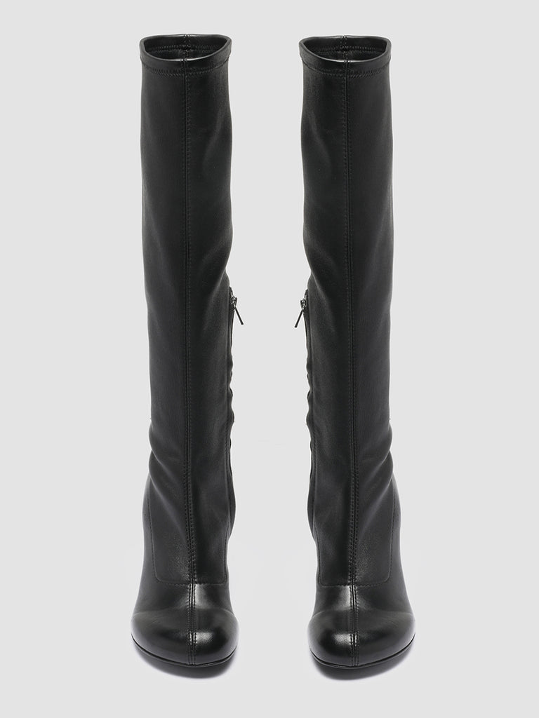 ESTHER 005 - Black Leather Stretch Boots
