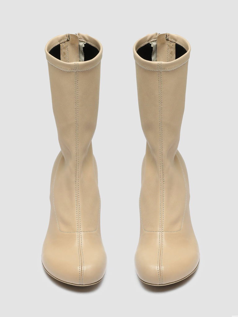 ETHEL 016 - Ivory Leather Zip Boots