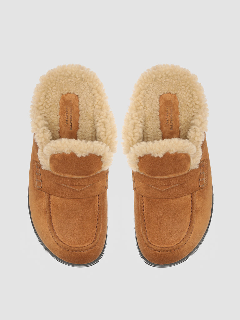 PELAGIE D’HIVER 007 - Brown Suede and Shearling Mules