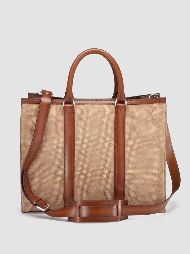 QUENTIN 013 - Brown Canvas and Leather Tote Bag  Officine Creative - 4