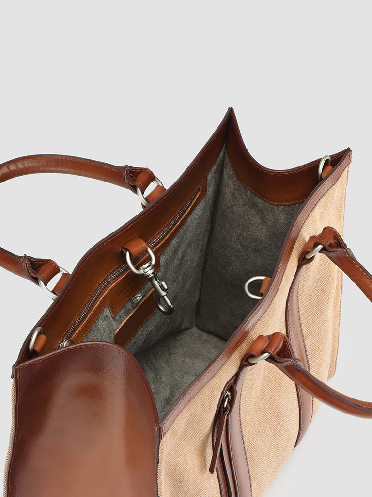 QUENTIN 013 - Brown Canvas and Leather Tote Bag  Officine Creative - 6