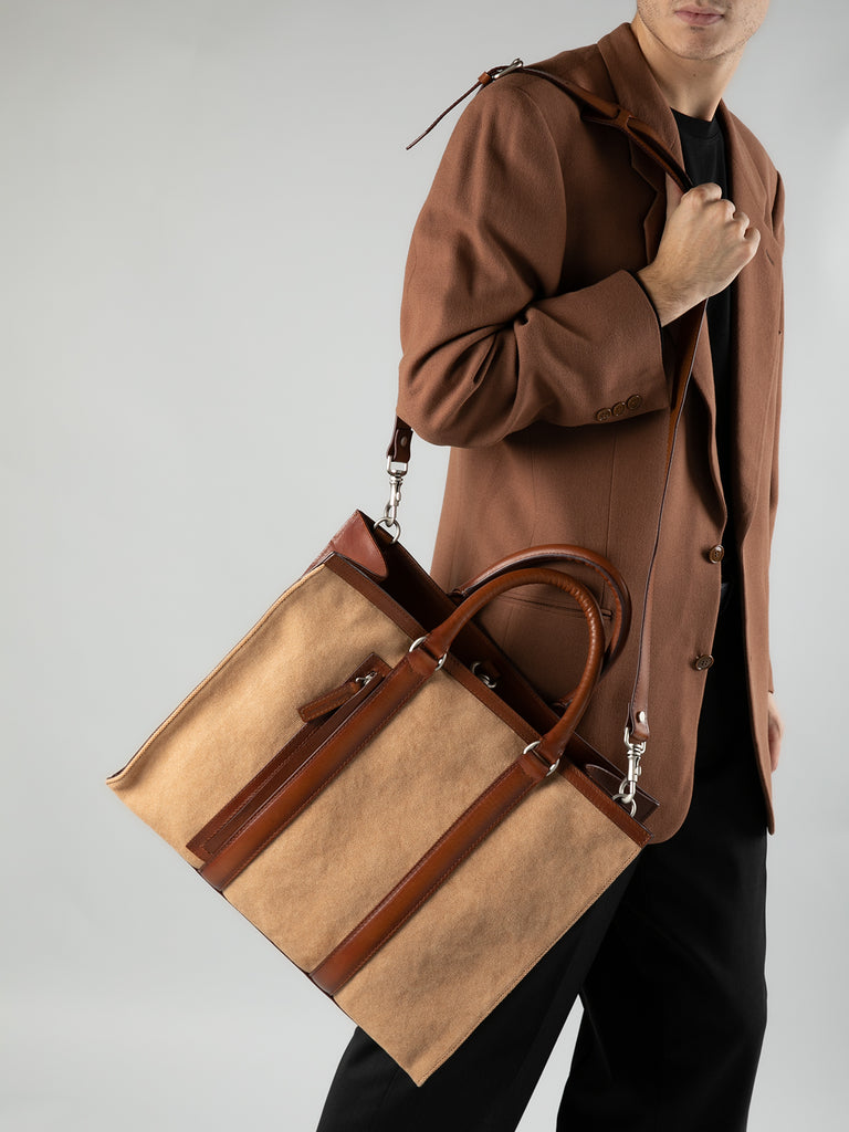 QUENTIN 013 - Brown Canvas and Leather Tote Bag  Officine Creative - 8