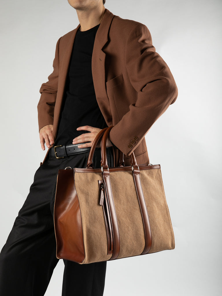 QUENTIN 013 - Brown Canvas and Leather Tote Bag  Officine Creative - 9