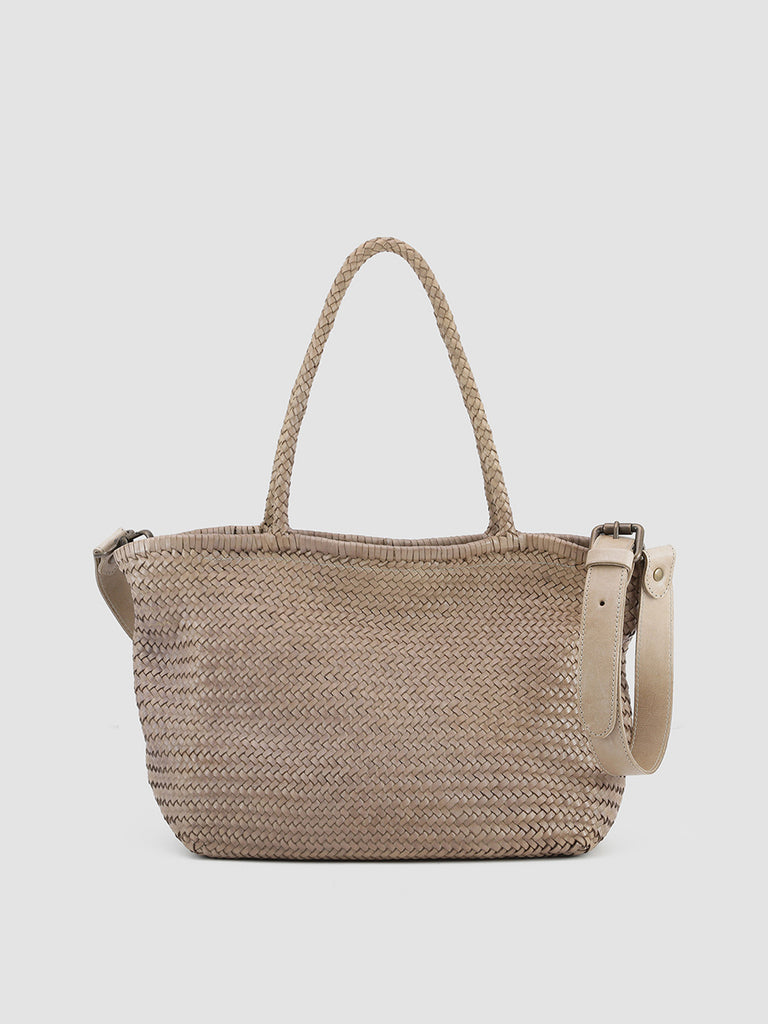 SUSAN 01 Woven - Taupe Leather tote bag